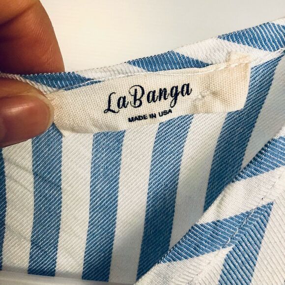 La Banga/ Blue & white stripe front tie‎ short sleeve shirt/ Sz S - Picture 6 of 6